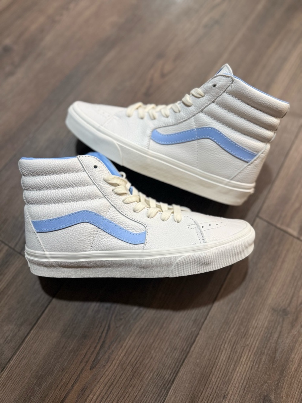 Vans Sk8 Hi White Blue Leather Sneakers Mens 8 Womens 9.5 NEW